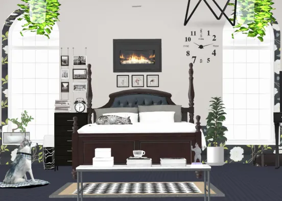 #10 Black and White  Bedroom/ Chambre Noir et Blanc Design Rendering