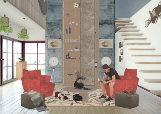 Contemporary Asian Designed Living Room Design Rendering