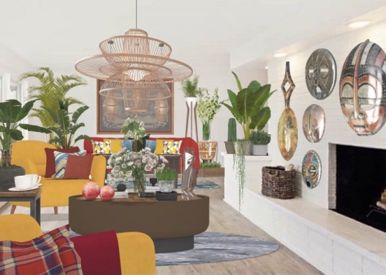 African Style Living Room Design Rendering