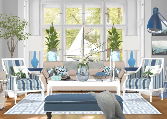 Beach House Themed interior Design 🛋🌊 I really love Beach house interior, love the blue details and the connection to the ocean! Makes me happy! 😊 Design Rendering