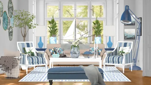 Beach House Themed interior Design 🛋🌊 I really love Beach house interior, love the blue details and the connection to the ocean! Makes me happy! 😊
