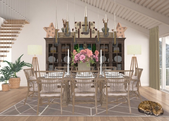 Dining Room with Wooden furniture and a touch of Rustic style Design Rendering