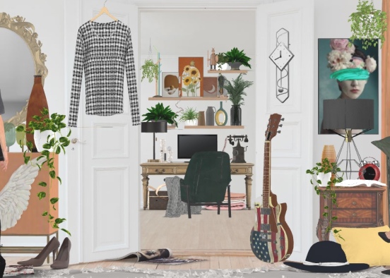 Rebellious teenage Bedroom, She has ”cleaned” her room by the way 😉🎸👠👗 Design Rendering