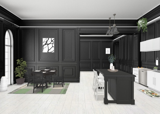 black n white kitchen Design Rendering