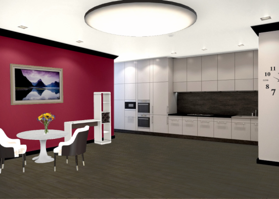 Black-white-red kitchen Design Rendering