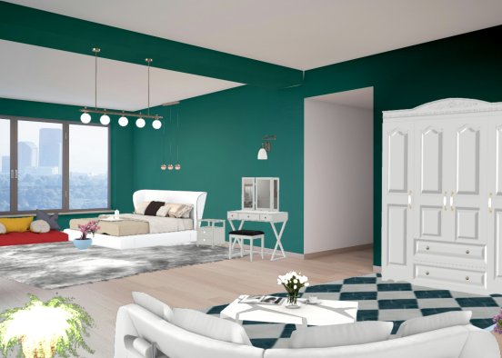 Blue-green bedroom Design Rendering