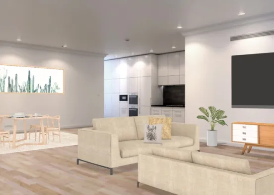 Boho/Minimal Style Living Space Design Rendering