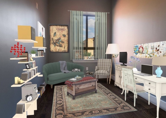 Hipster Boho Living Room Design Rendering