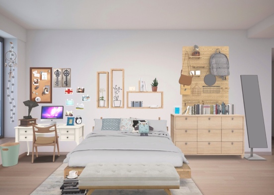 Light, Hipster, Teen Boho Bedroom Design Rendering