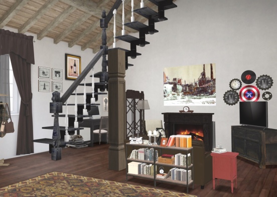 Gothic Eclectic Living and Office  Design Rendering