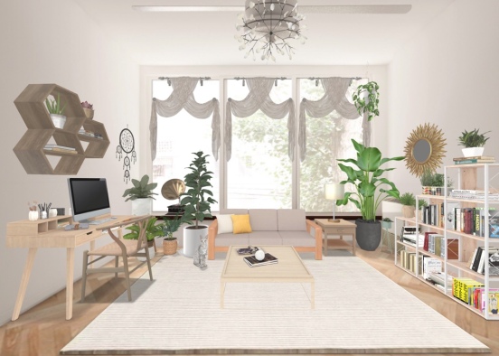 Airy Plantsy Boho Office Design Rendering
