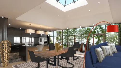 Sala estar jantar e cozinha.