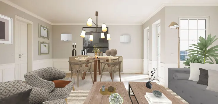 Elegant livingroom and diningroom  Design Rendering