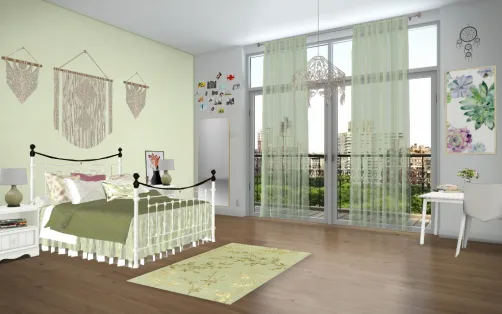 Camera da letto sui toni del verde 
