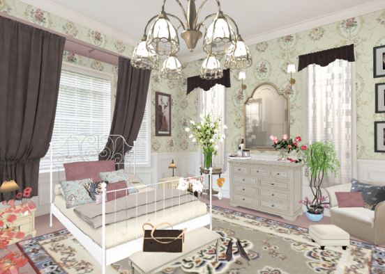 Romántico dormitorio florido. Design Rendering