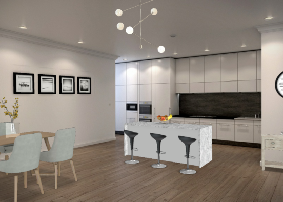 Open plan kitchen and dinning table  Design Rendering