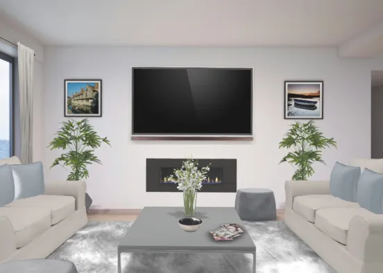 white and grey living Design Rendering