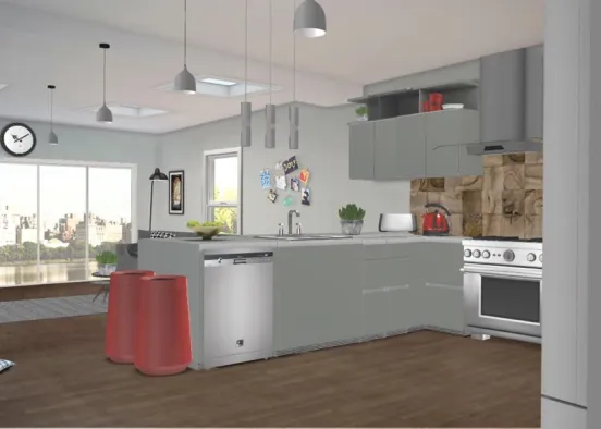the grey kitchen  Design Rendering