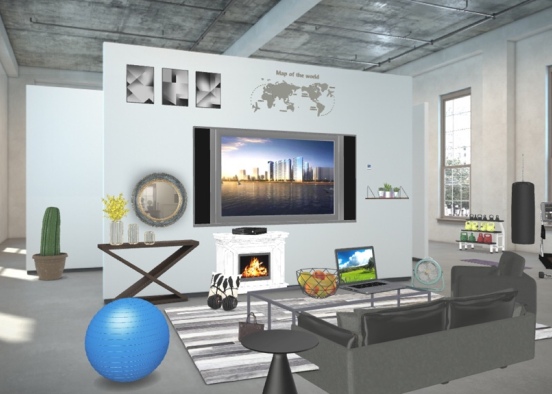 living room and gym  Design Rendering