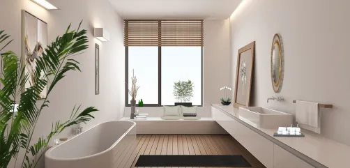 Beige bathroom.