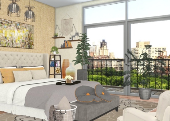 Park View Bedroom in tones of orange Design Rendering