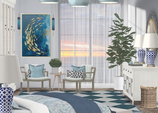 Blue Costal Bedroom Design Rendering
