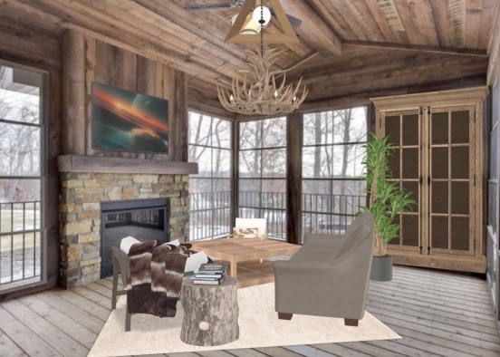 Log Cabin living room Design Rendering