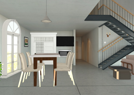 Down stairs dining + salon Design Rendering