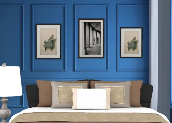 Blue wall bedroom Design Rendering