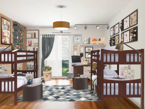 hostel room, bunk beds 