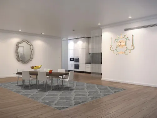 modern grey white and black dining room 
