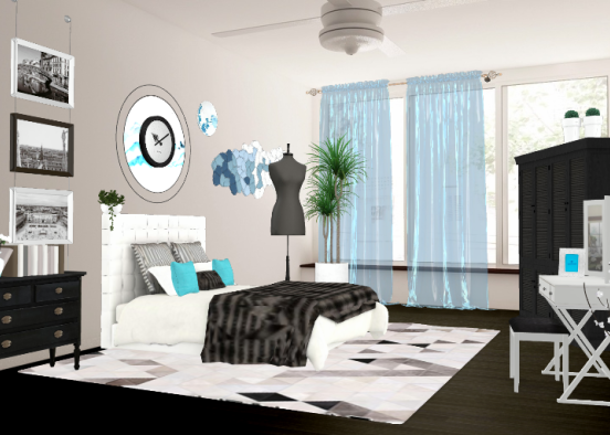 Schlafzimmer blau schwarz  Design Rendering
