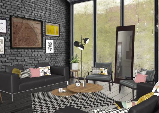 Wohnzimmer schwarz modern  Design Rendering