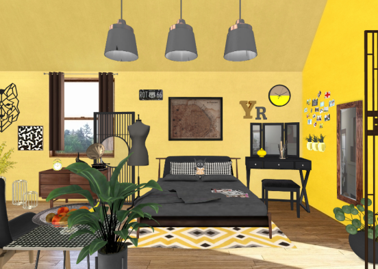 Teen room yellow black Design Rendering