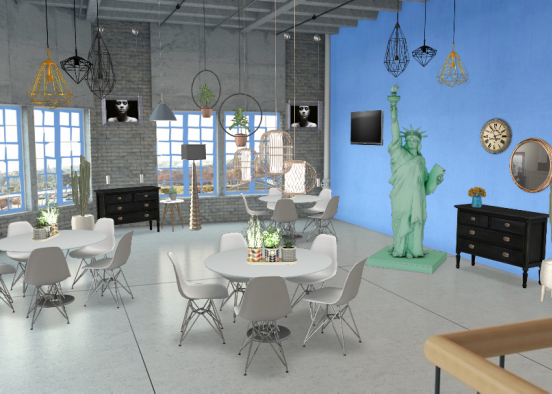 Studenten Café mit blauer fotowand Design Rendering