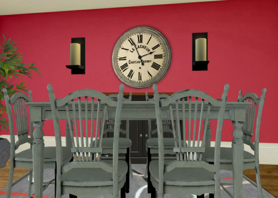Red dining room  Design Rendering