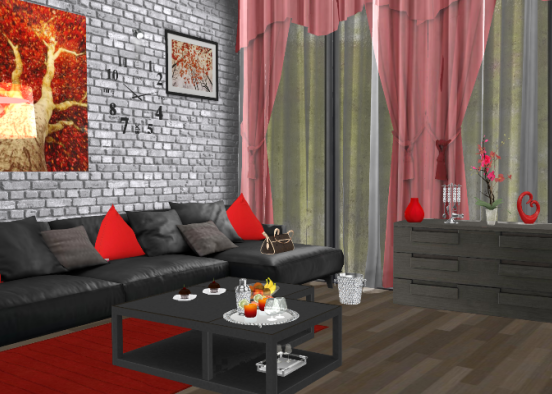 Black and Red livingroom  Design Rendering