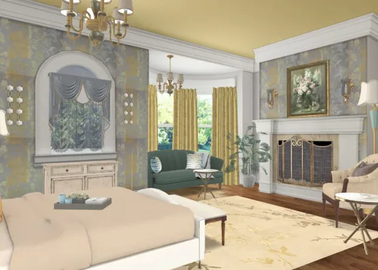 Master suite with a sitting room combo Design Rendering