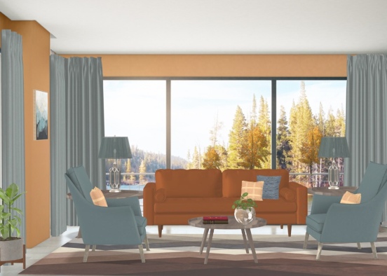 Touches of Teal Livingroom Design Rendering