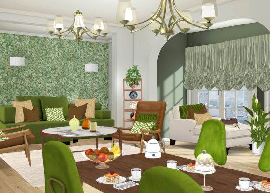 Living Room in green Design Rendering