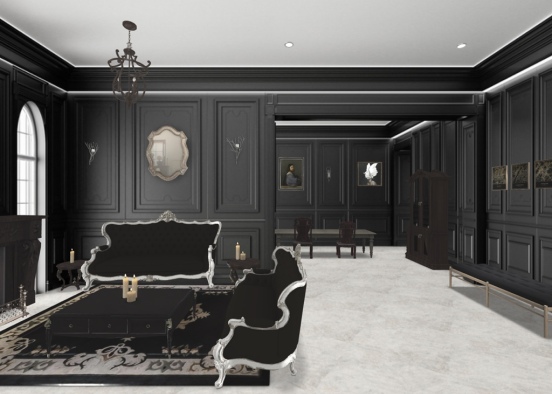 Goth Living and Dining Room Design Rendering