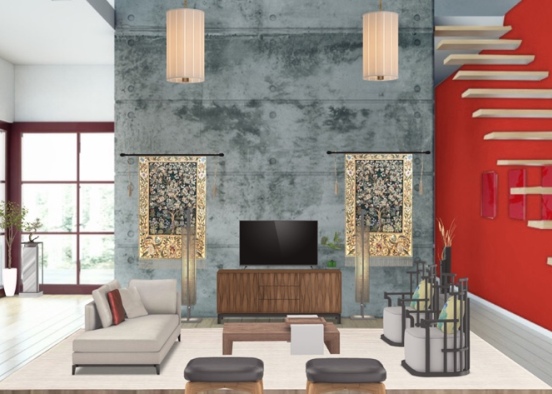Asian style living room with a little twist Design Rendering