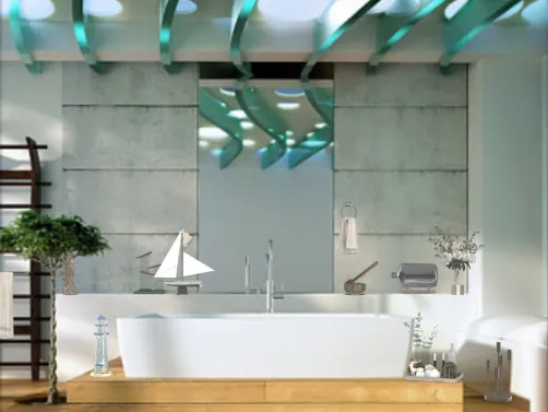 Belle petite salle de bain,basé sur le tème de la mer et la plage.