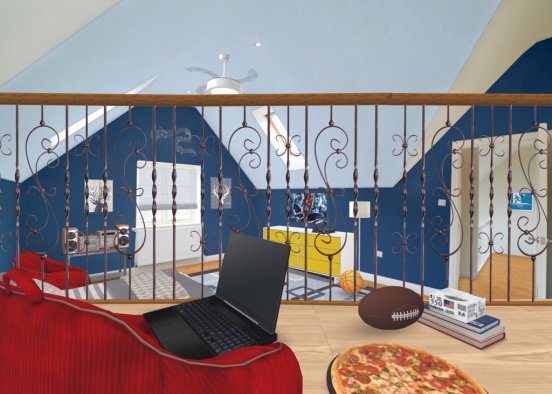 Teen hangout space for sleep, study & play.  Design Rendering