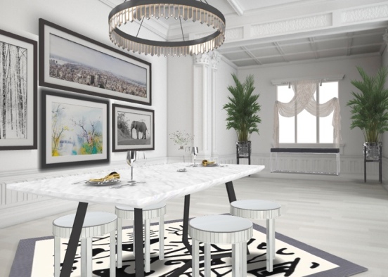 B&W dining room Design Rendering