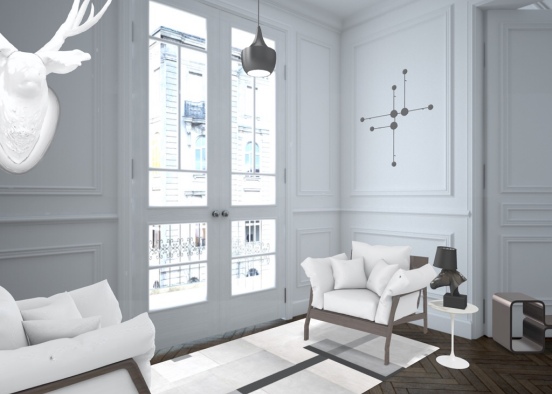 black and white lounge Design Rendering