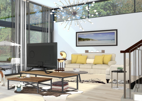 Modern Living room and Outdoor. Design Rendering