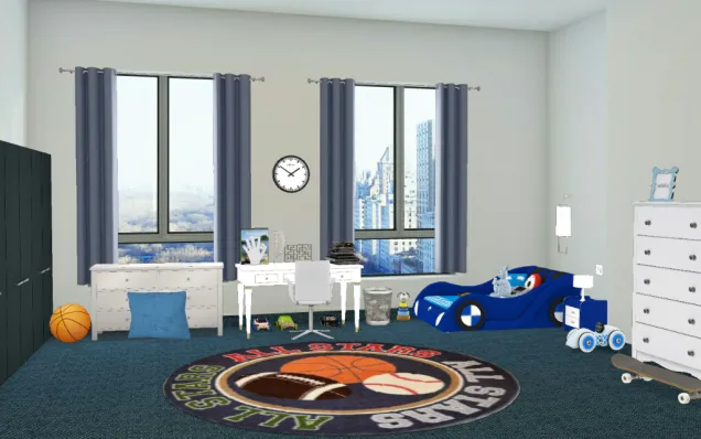 Petite chambre d'enfant thème bleu et blanc