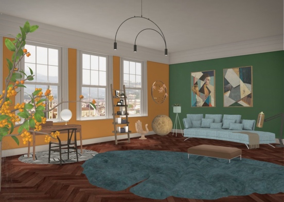 Living Room, Bedroom Design Rendering