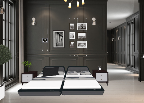 Black and white Bedroom Design Rendering